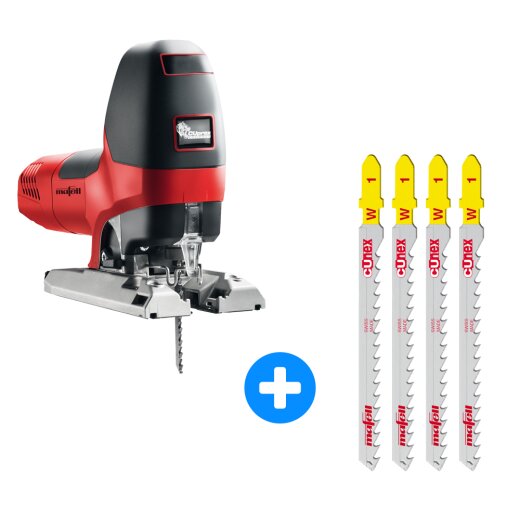 Mafell Präzisions-Stichsäge P1 cc MaxiMAX im T-MAX + 4 Stück Stichsägeblatt CUnex W1 - 917103-1P0321