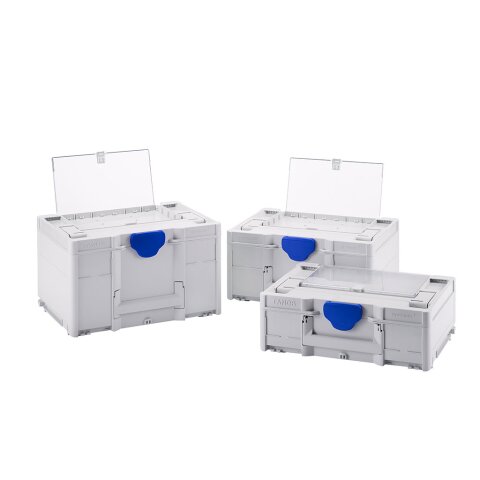 Tanos systainer³ Deckelfach M 237 lichtgrau (RAL 7035), Verschluss signalblau (HKS 43 K), Griff lichtgrau (RAL 7035)