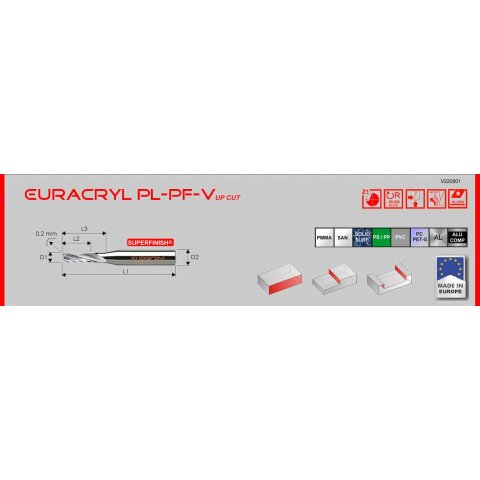 Euracryl 5mm VHW Schaftfräser PL-PF-V 5x12/50mm Z1 S6 Rechts