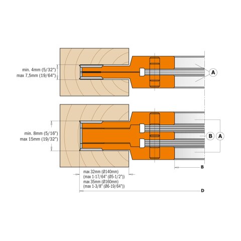 CMT Verstellnuter-Set, 3-teilig, I = 4 - 15mm