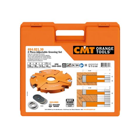 CMT Nut- und Falzmesserkopf verstellbar 2-teilig Z4 D150mm 14-27mm T1 44mm