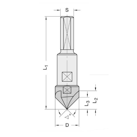 JSO 90° Versenker VHW Z3 18x9/55,5mm S10mm links