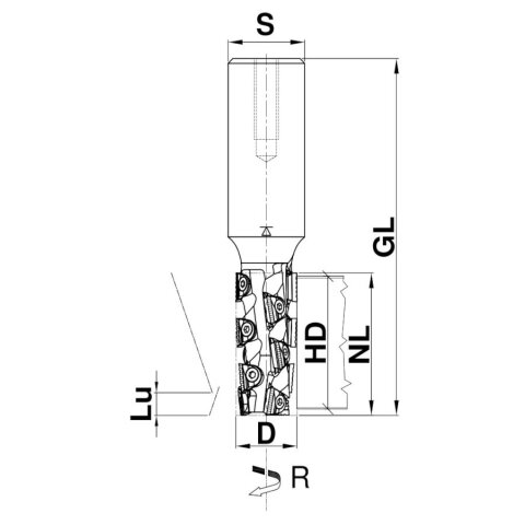 Aigner Diamant (PKD) Schruppfräser "Konstantin-Mini" 20x43,9/110mm Z2+2 S25 links im HSK-F 63 Schrumpffutter - C245-2043925L-M1