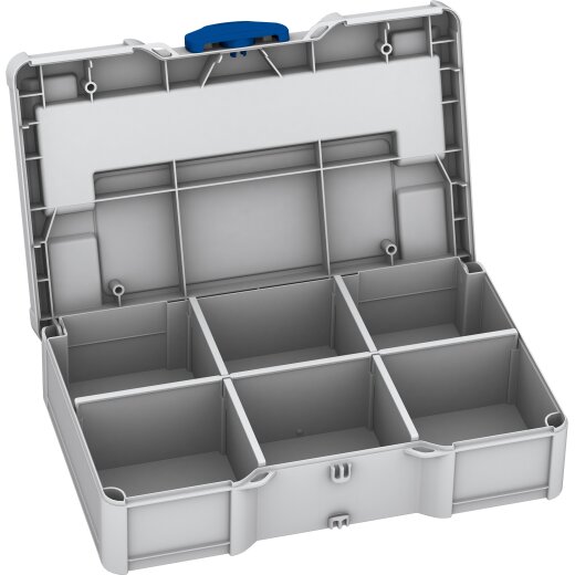 Tanos systainer³ S 76 mit Fachteiler lichtgrau (RAL 7035), Verschluss signalblau (HKS 43 K)