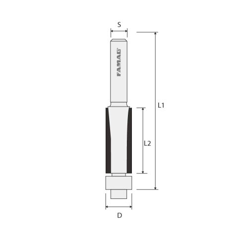 Famag R12.70mm Flush trim bit "3101.832" Z2 carbide 12.70x31.80/73mm S8mm