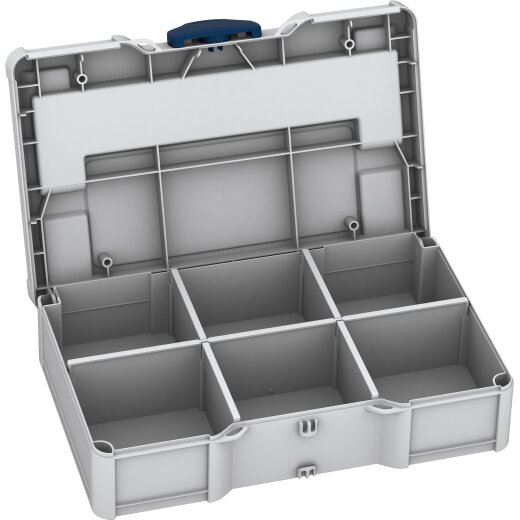 Tanos systainer³ S 76 with dividers light grey (RAL 7035), closure saphire blue (RAL 5003)