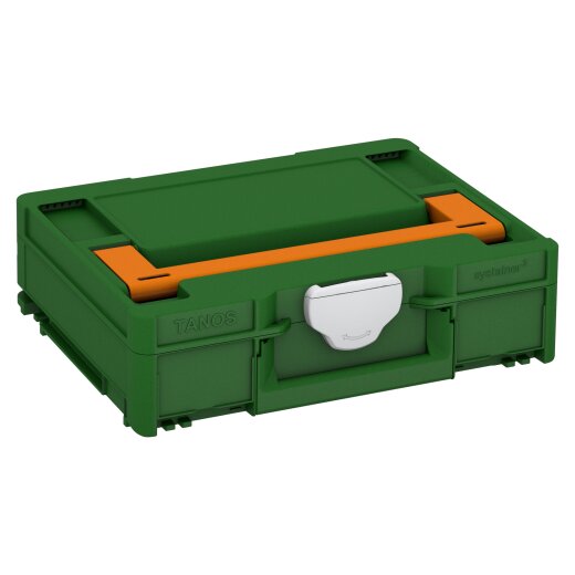 Tanos systainer³ M 112 smaragdgrün (RAL 6001), Verschluss lichtgrau (RAL 7035), Griff tieforange (RAL 2011)