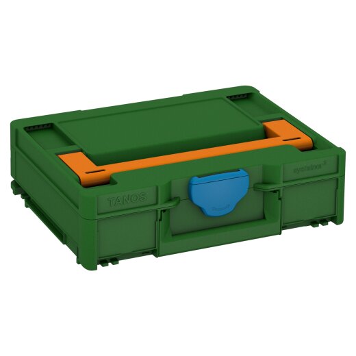 Tanos systainer³ M 112 emerald green (RAL 6001), closure Sky blue (RAL 5015), handle deep orange (RAL 2011)