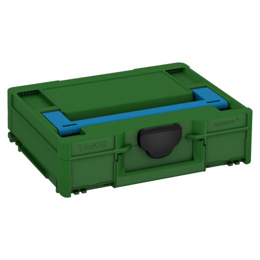 Tanos systainer³ M 112 smaragdgrün (RAL 6001), Verschluss schwarz (RAL 9004), Griff himmelblau (RAL 5015)