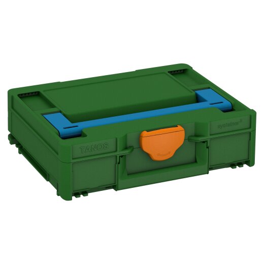 Tanos systainer³ M 112 emerald green (RAL 6001), closure deep orange (RAL 2011), handle Sky blue (RAL 5015)