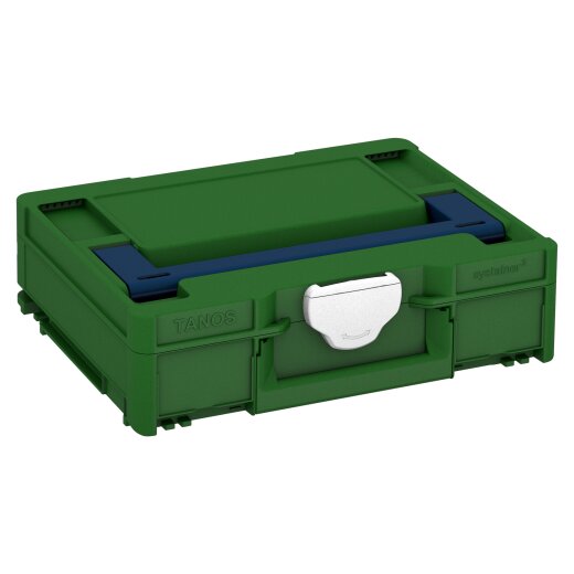Tanos systainer³ M 112 smaragdgrün (RAL 6001), Verschluss weiß (RAL 9016), Griff saphirblau (RAL 5003)