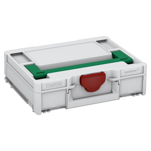 Tanos systainer³ M 112 light grey (RAL 7035), closure carmine red (RAL 3002), handle signal green (HKS 54 K)