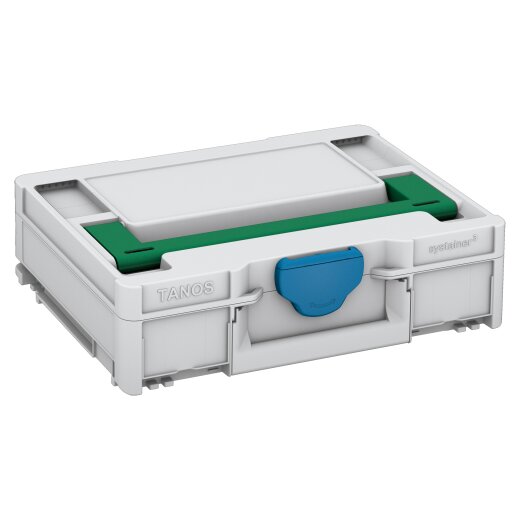 Tanos systainer³ M 112 light grey (RAL 7035), closure Sky blue (RAL 5015), handle signal green (HKS 54 K)