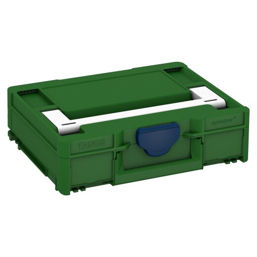Tanos systainer³ M 112 smaragdgrün (RAL 6001), Verschluss saphirblau (RAL 5003), Griff weiß (RAL 9016)