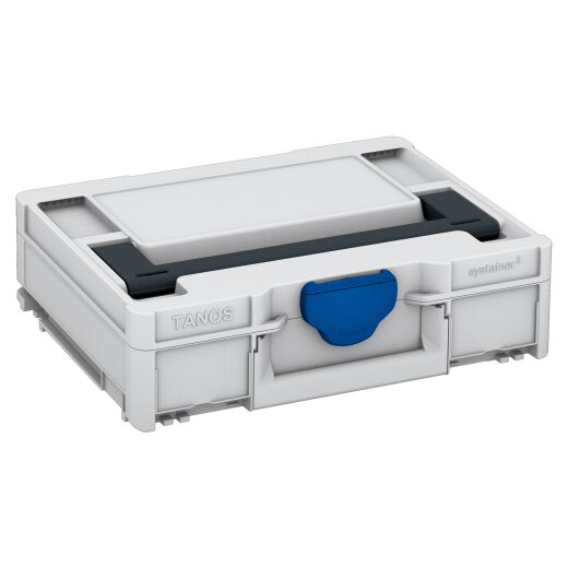 Tanos systainer³ M 112 light grey (RAL 7035), closure signalblue (HKS 43 K), handle anthracite grey (RAL 7016)