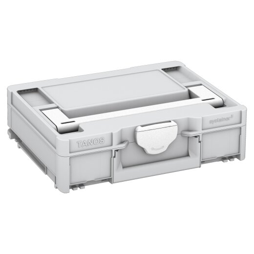 Tanos systainer³ M 112 lichtgrau (RAL 7035), Verschluss weiß (RAL 9016), Griff weiß (RAL 9016)