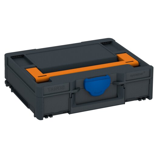 Tanos systainer³ M 112 anthracite grey (RAL 7016), closure signalblue (HKS 43 K), handle deep orange (RAL 2011)