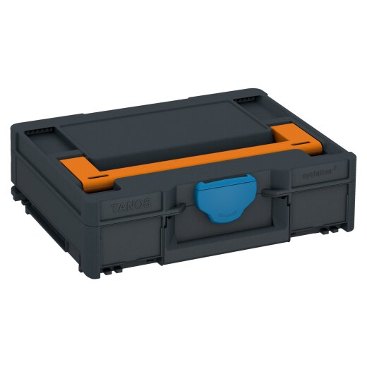 Tanos systainer³ M 112 anthrazit (RAL 7016), Verschluss himmelblau (RAL 5015), Griff tieforange (RAL 2011)