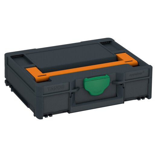Tanos systainer³ M 112 anthracite grey (RAL 7016), closure signal green (HKS 54 K), handle deep orange (RAL 2011)