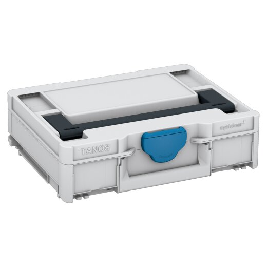 Tanos systainer³ M 112 light grey (RAL 7035), closure Sky blue (RAL 5015), handle anthracite grey (RAL 7016)