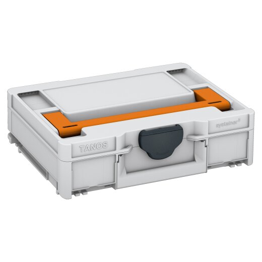 Tanos systainer³ M 112 lichtgrau (RAL 7035), Verschluss anthrazit (RAL 7016), Griff tieforange (RAL 2011)