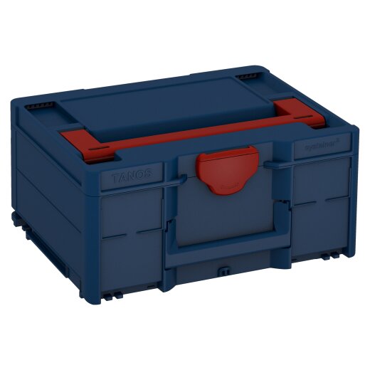 Tanos systainer³ M 187 saphirblau (RAL 5003), Verschluss karminrot (RAL 3002), Griff karminrot (RAL 3002)