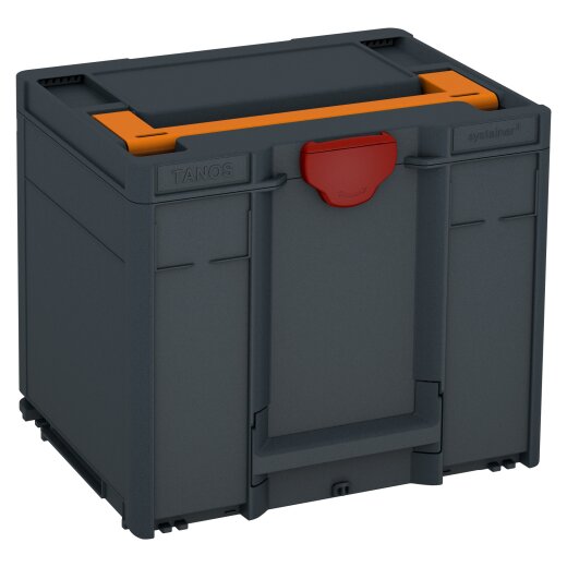 Tanos systainer³ M 337 anthrazit (RAL 7016), Verschluss karminrot (RAL 3002), Griff tieforange (RAL 2011)