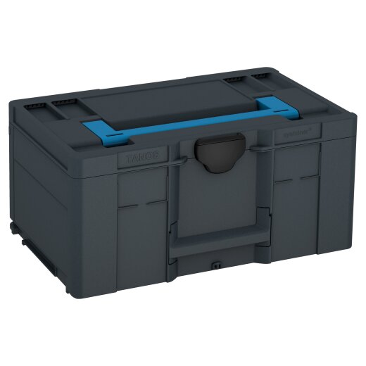 Tanos systainer³ L 237 anthracite grey (RAL 7016), closure signal black (RAL 9004), handle Sky blue (RAL 5015)
