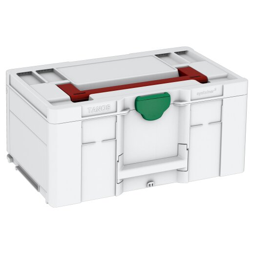 Tanos systainer³ L 237 light grey (RAL 7035), closure signal green (HKS 54 K), handle carmine red (RAL 3002)