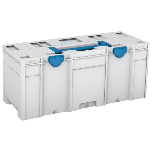 Tanos systainer³ XXL 337 lichtgrau (RAL 7035), Verschluss himmelblau (RAL 5015), Griff himmelblau (RAL 5015)