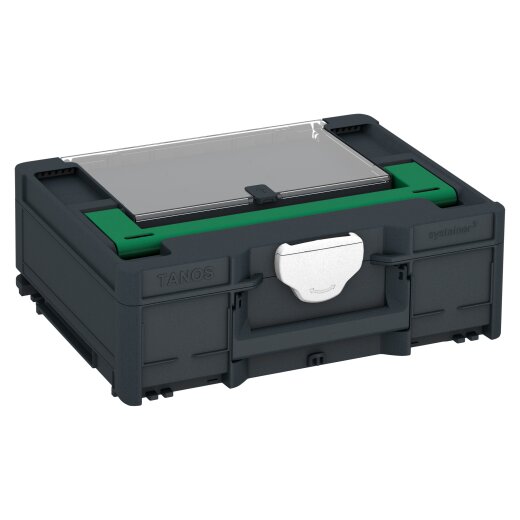 Tanos systainer³ Deckelfach M 137 anthracite grey (RAL 7016), closure white (RAL 9016), handle signal green (HKS 54 K)