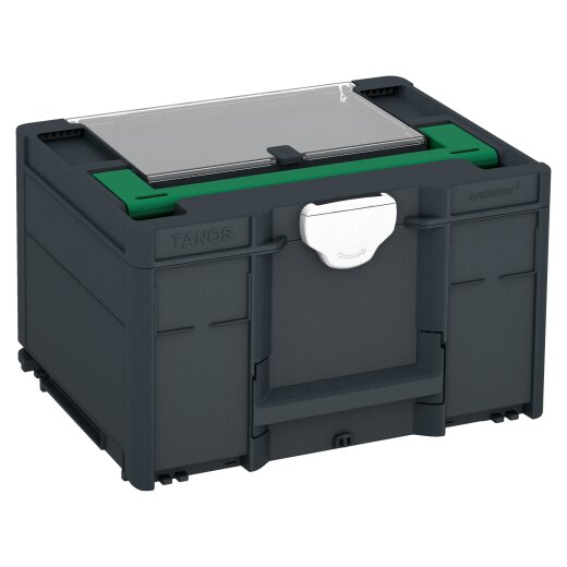 Tanos systainer³ Deckelfach M 237 anthracite grey (RAL 7016), closure white (RAL 9016), handle signal green (HKS 54 K)