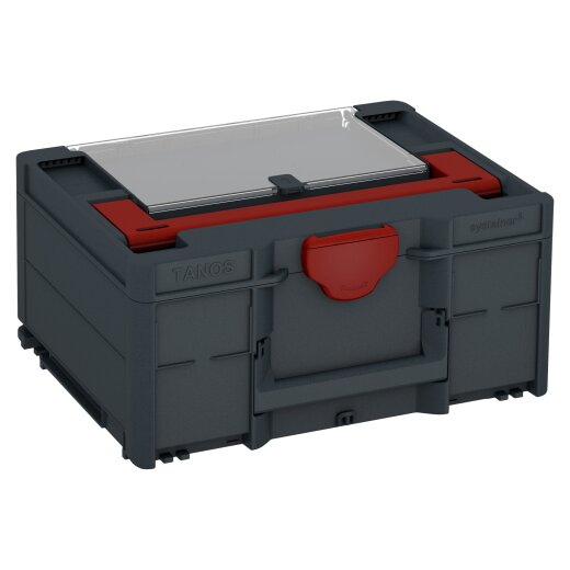Tanos systainer³ Deckelfach M 187 anthrazit (RAL 7016), Verschluss karminrot (RAL 3002), Griff karminrot (RAL 3002)