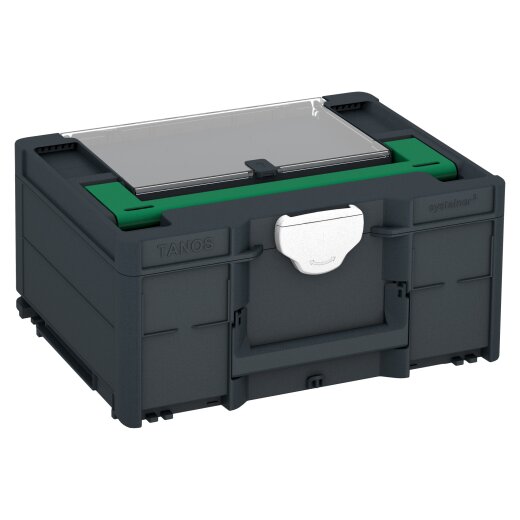 Tanos systainer³ Deckelfach M 187 anthracite grey (RAL 7016), closure white (RAL 9016), handle signal green (HKS 54 K)