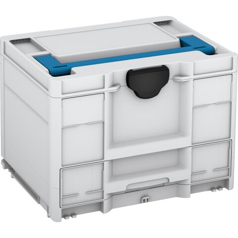 Tanos systainer³ Combi M 287 lichtgrau (RAL 7035), closure signal black (RAL 9004), handle Sky blue (RAL 5015)