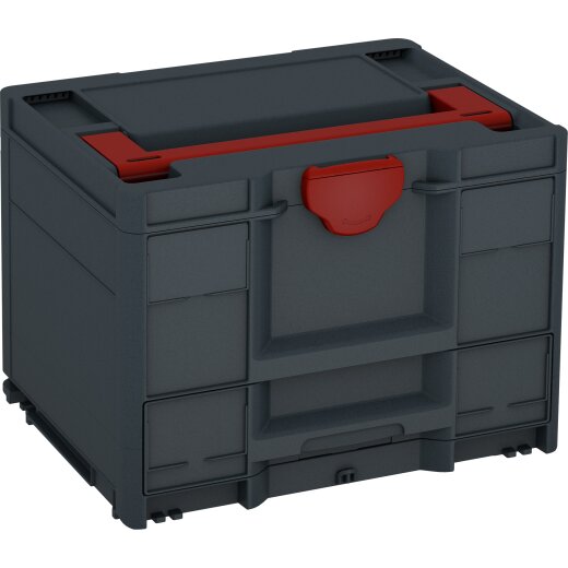 Tanos systainer³ Combi M 287 anthrazit (RAL 7016), Verschluss karminrot (RAL 3002), Griff karminrot (RAL 3002)
