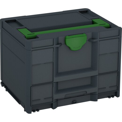 Tanos systainer³ Combi M 287 anthrazit (RAL 7016), Verschluss smaragdgrün (RAL 6001), Griff smaragdgrün (RAL 6001)