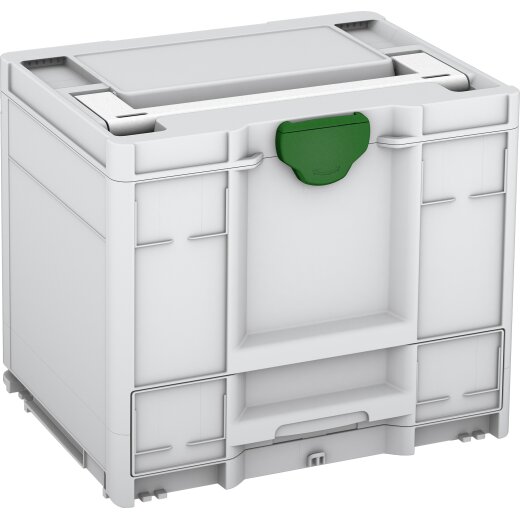 Tanos systainer³ Combi M 337 lichtgrau (RAL 7035), closure emerald green (RAL 6001), handle white (RAL 9016)