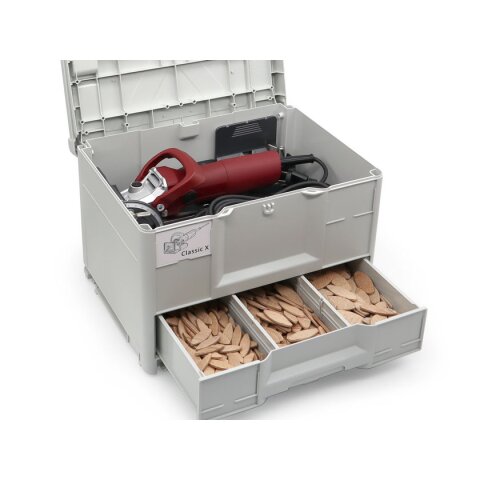 Tanos systainer³ Combi M 337 lichtgrau (RAL 7035), closure emerald green (RAL 6001), handle white (RAL 9016)