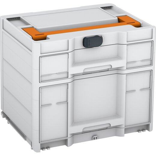 Tanos systainer³ Sortainer/2 M 337 lichtgrau (RAL 7035), Verschluss anthrazit (RAL 7016), Griff tieforange (RAL 2011)