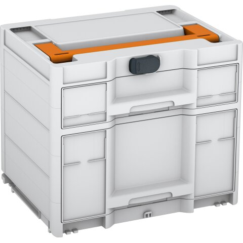 Tanos systainer³ Sortainer/2 M 337 lichtgrau (RAL 7035), Verschluss anthrazit (RAL 7016), Griff tieforange (RAL 2011)