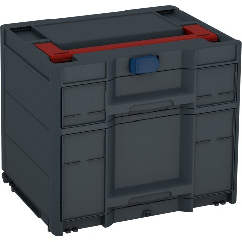 Tanos systainer³ Sortainer/2 M 337 anthrazit (RAL 7016), closure saphire blue (RAL 5003), handle carmine red (RAL 3002)