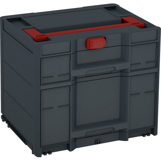 Tanos systainer³ Sortainer/2 M 337 anthrazit (RAL 7016), closure carmine red (RAL 3002), handle carmine red (RAL 3002)