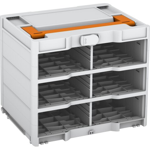 Tanos systainer³ Rack/0 M 337 lichtgrau (RAL 7035), Verschluss lichtgrau (RAL 7035), Griff tieforange (RAL 2011)