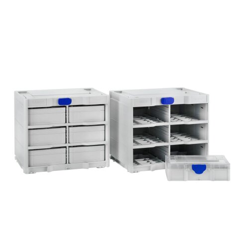 Tanos systainer³ Rack/0 M 337 lichtgrau (RAL 7035), Verschluss lichtgrau (RAL 7035), Griff tieforange (RAL 2011)