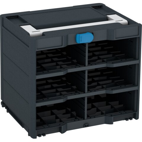 Tanos systainer³ Rack/0 M 337 anthrazit (RAL 7016), Verschluss himmelblau (RAL 5015), Griff lichtgrau (RAL 7035)