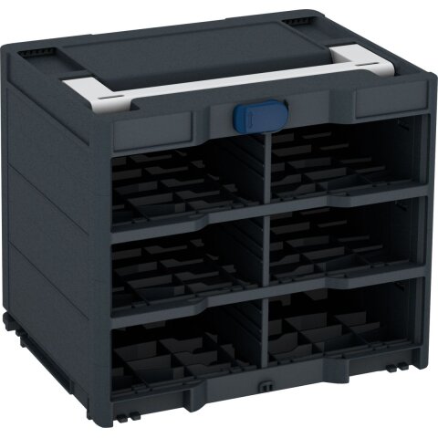 Tanos systainer³ Rack/0 M 337 anthrazit (RAL 7016), Verschluss saphirblau (RAL 5003), Griff lichtgrau (RAL 7035)