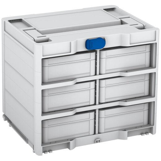 Tanos systainer³ Rack/6 M 337 lichtgrau (RAL 7035), closure signalblue (HKS 43 K), handle light grey (RAL 7035)