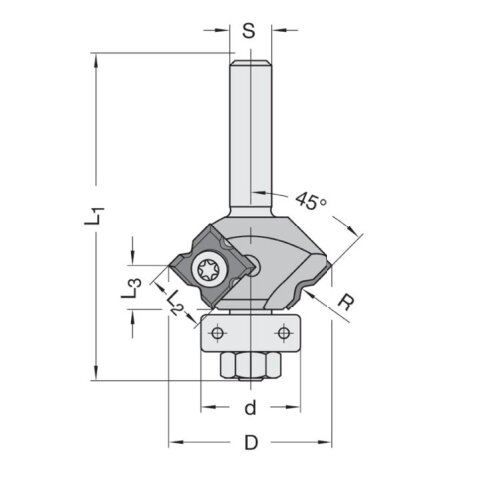 JSO Rounding cutter carbide (TC) Z2 R1/2/3/45°...