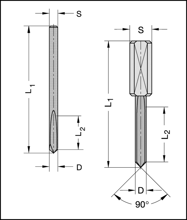 Bohrstift VHW Z1 2x12x38mm